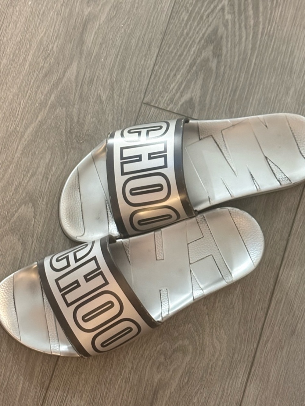 Authentic Jimmy Choo Silver and Black Slides Size 9